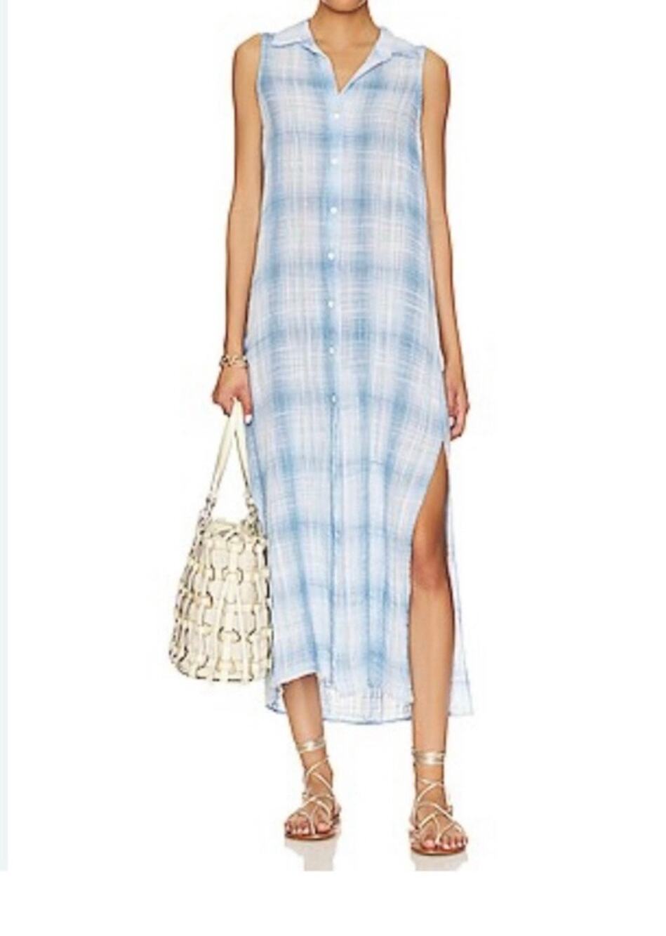 Bella Dahl Sleeveless Duster Dress in Heather Blue Plaid is Sold Out